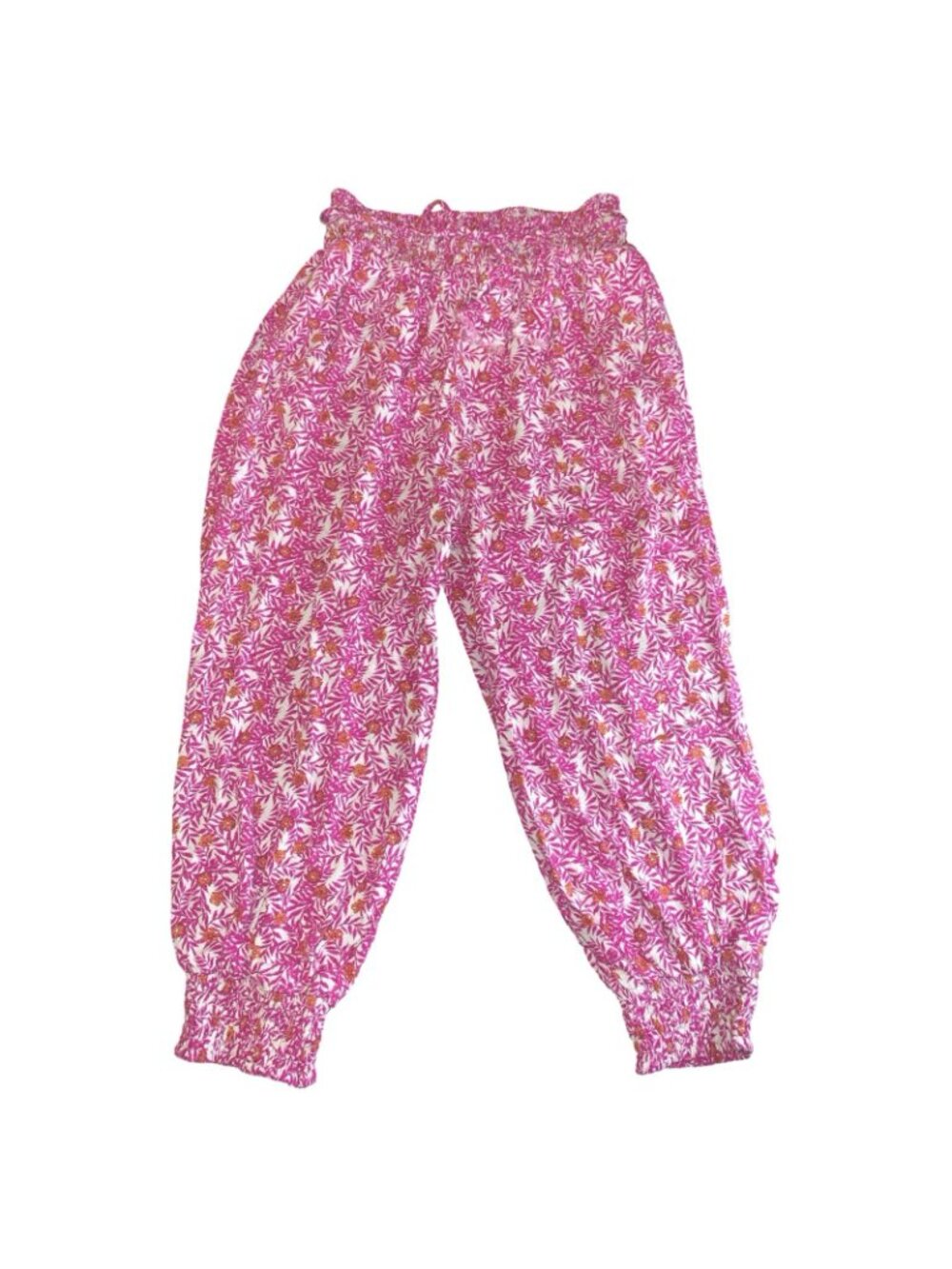 Anthropologie Smocked Printed Abstract Pink Floral Joggers Pants Medium Boho - Picture 3 of 8